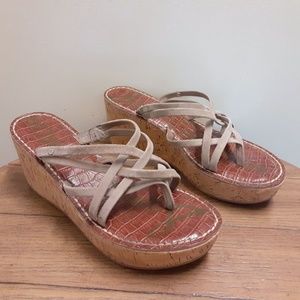 Sam Edelman Strappy Beige Suede Cork Wedge Sandals
